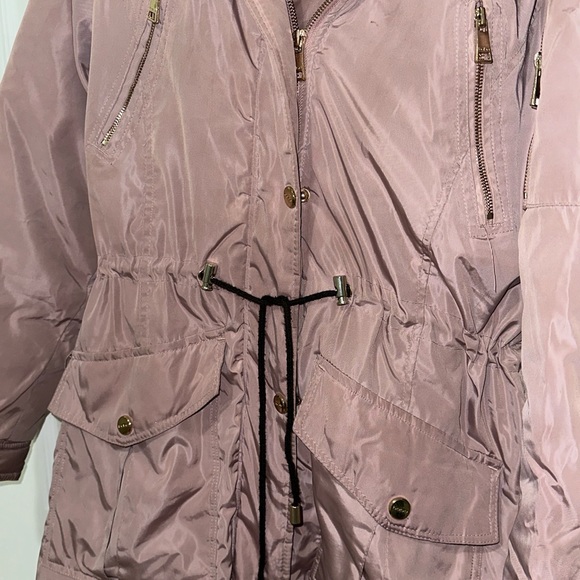 Bebe - Women’s Pink/Mauve Parka Coat Fur Hood - Picture 4 of 14